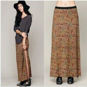 Free People Sahaying Print Maxi Skirt Side Slit Elasticated Waistband Small